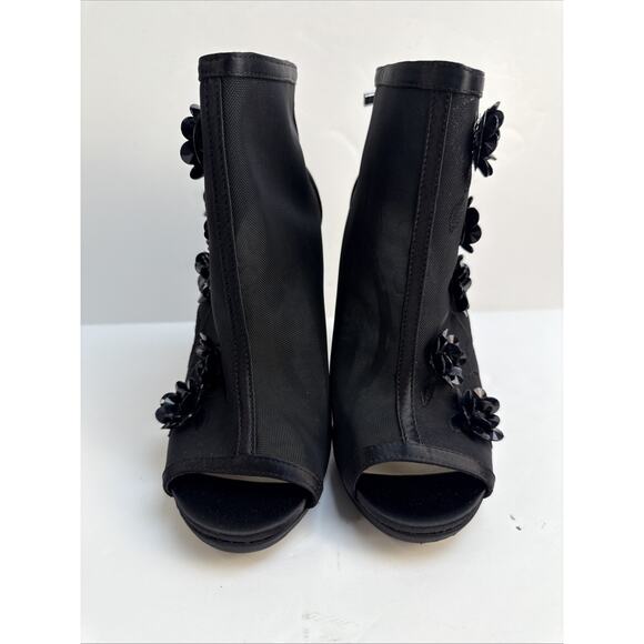 Jessica Simpson Pedell Black Fine Mesh Crystal Satin Heel Booties 6 M NWB - Picture 2 of 9